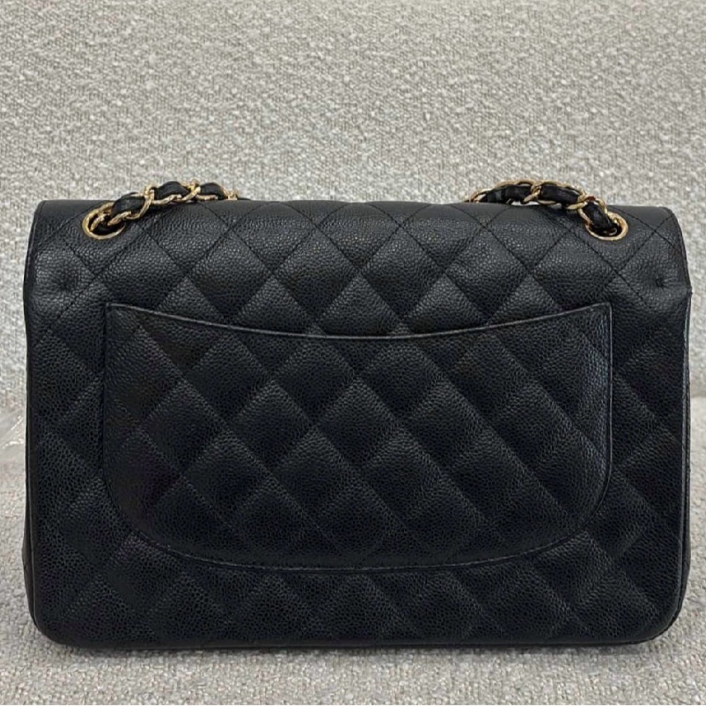 CHANEL Black Quilted Caviar Leather Double Flap Shoulder Bag with Gold Hardware - Picture 12 of 14